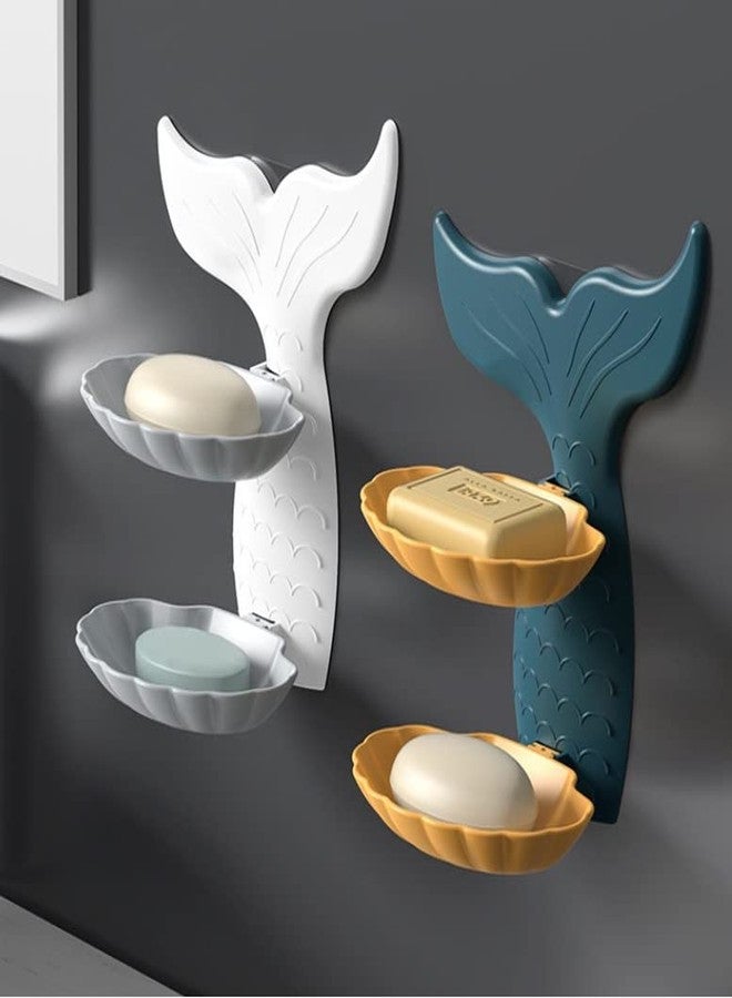 XANTHIC Mermaid Fish Shape Double Layer Soap Holder, Draining Tray Self Adhesive Wall-Mounted,Looks Very Elegant(Pack of 1) - Image 2